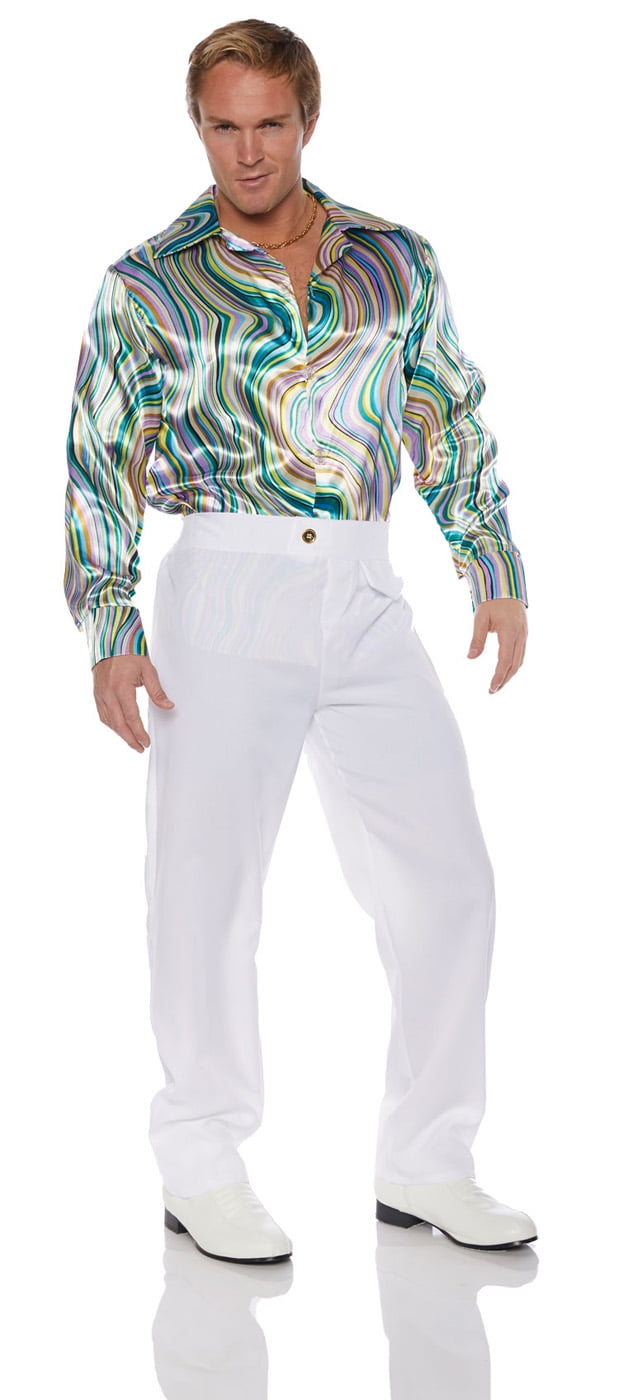 UnderWraps Men's Green And Gold Swirls 70s Disco Costume Shirt X-Large ...
