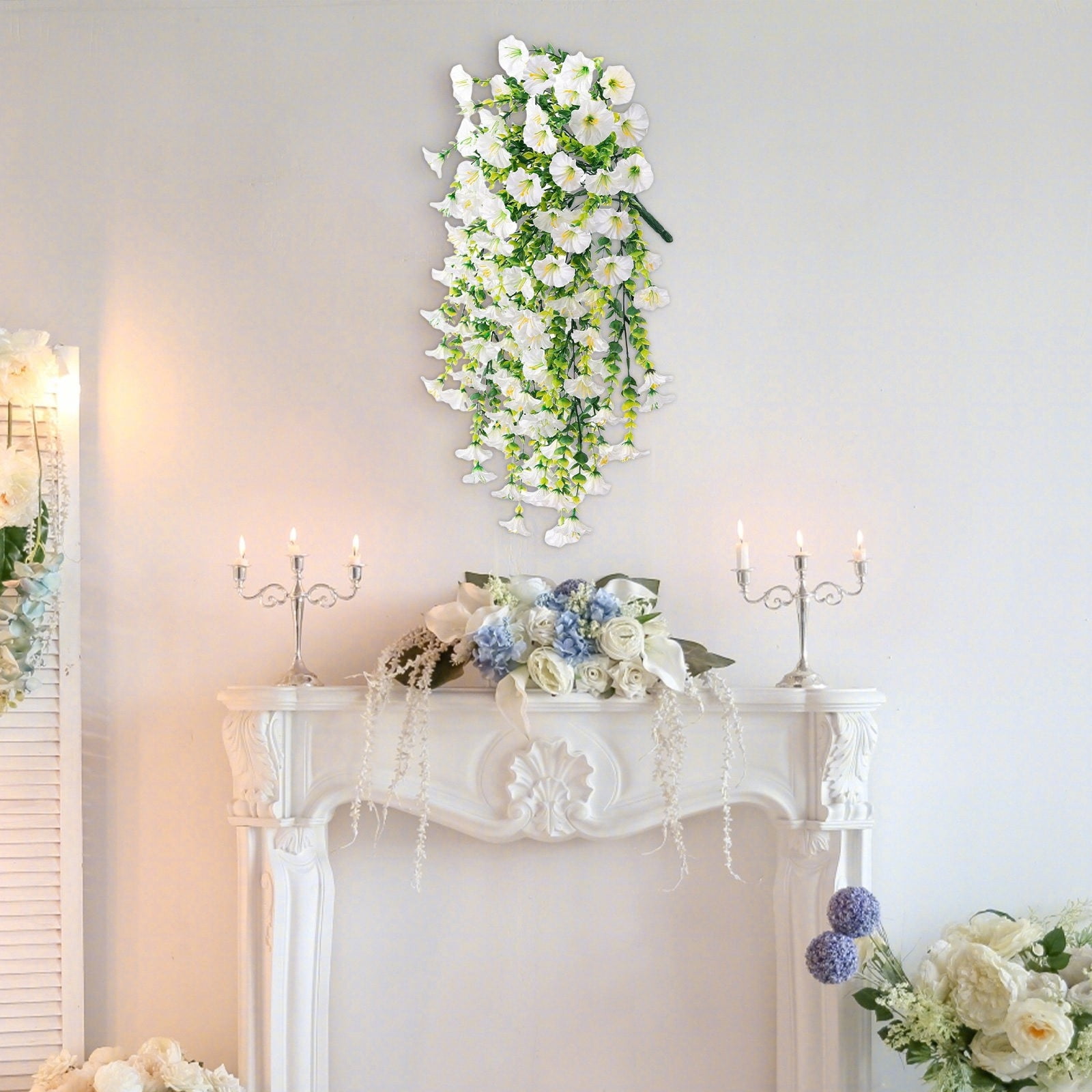 Elainilye Hanging Morning Glory Artificial Flower, Artificial Flowers for Outdoor, Hanging Baskets Fake Flowers for Home Porch Patio Balcony
