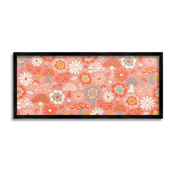Stupell Industries Groovy Mushrooms & Florals Botanical & Floral Painting Black Framed Art Print Wall Art, 24 x 10