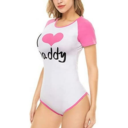 CutiePlusU Cotton Button Crotch Bodysuit Onesie Pajamas Classics Romper - Love Pink S