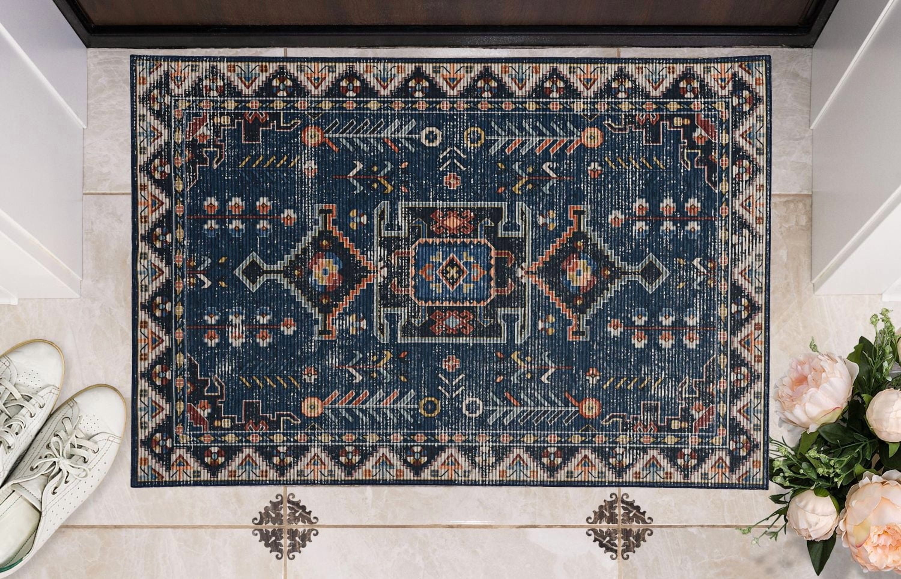 Tapis d'appoint lavable Larson 2 pi x 3 pi sarcelle et ivoire