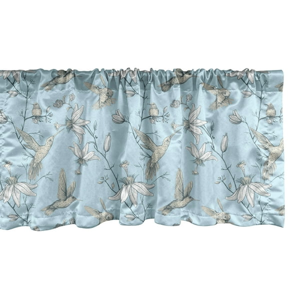 Ambesonne Bird Valance Pack of 2, Hummingbirds Classy Drawing, 54"X18", Pale Blue and Grey Yellow