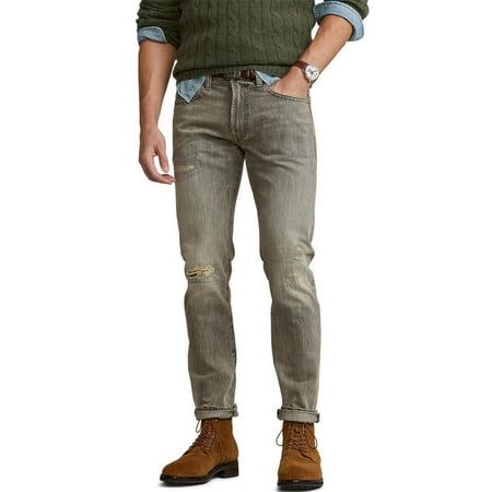 POLO RALPH LAUREN Men's Sullivan Slim-Fit Brennan Repaired Faded Jeans (Grey, 36x30)