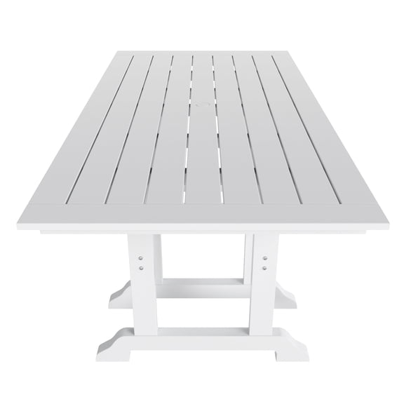 WestinTrends Malibu Outdoor Dining Table for 6, All Weather Poly Lumber Adirondack 71" Trestle Long Dining Table with Umbrella Hole, White