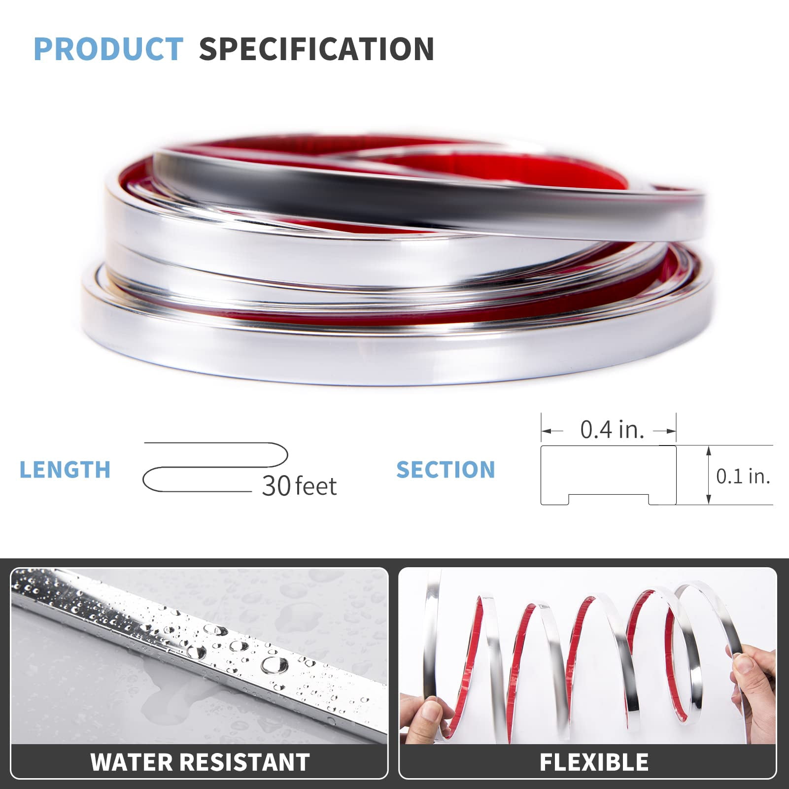 30 Ft Peel And Stick Flexible Vinyl Molding Trim For Wall Tile Edges  Kitchen Backsplash Mirrior Frame In Stainless Steel