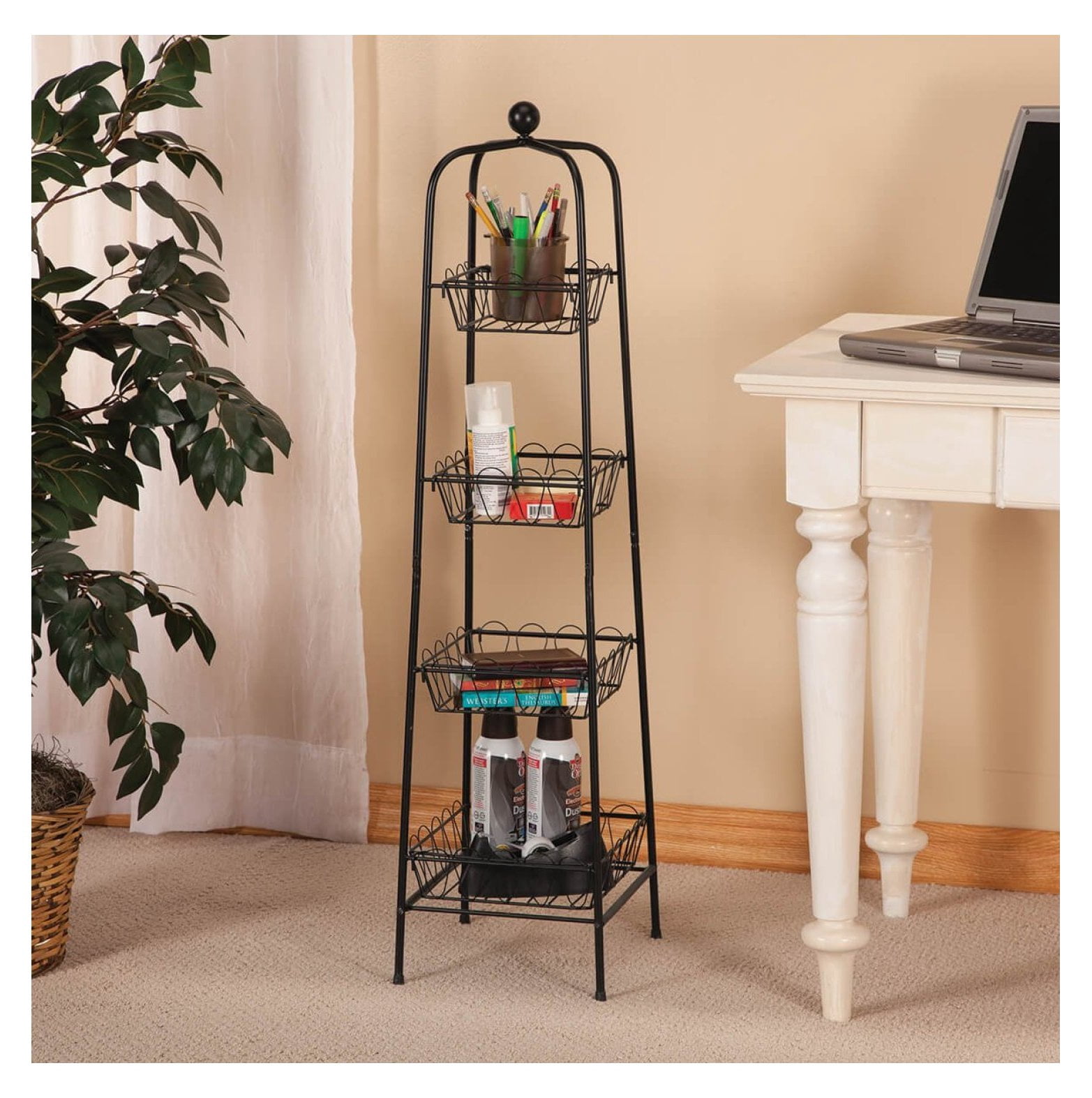 4-Tier Metal Basket Stand for Storage and Organization, One Size Fits All