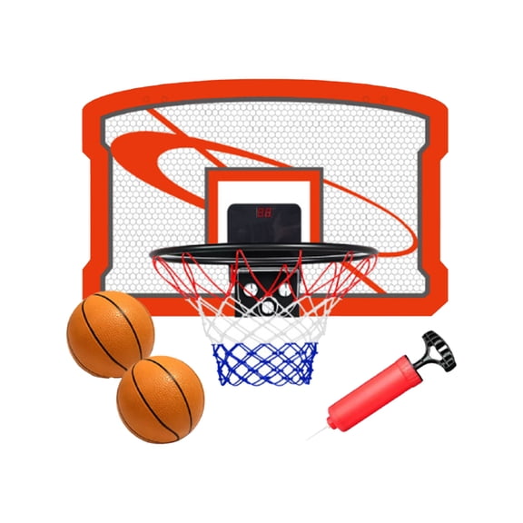 Indoor Basketball Hoop with Electronic Scoreboard, Over the Door Basketball Hoop，Door Room Basketball Hoop,Mini Basketball Hoop, Basketball Toys with Two Basketball and Accessories-Red