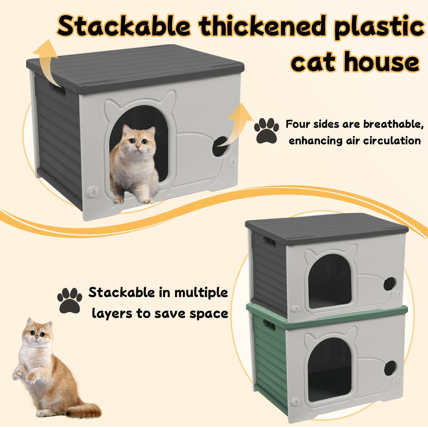 Pempet Plastic Cat House Waterproof Feral Cat Shelter Indoor Outdoor