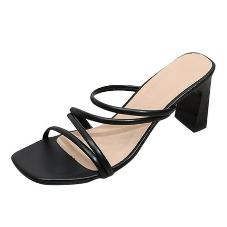 

NECHOLOGY Womens Wedge Sandals 6.5 Sandals For Women Ladies Chunky Heel High Heel Casual Pedicure Sandals for Women Black 7