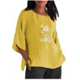 thumbnail image 1 of Hauts d'Été pour Femmes 2023 Mode Femmes Été Imprimé Trois Quarts Manches Courtes Col Rond Régulier T-Shirt Bohème Grande Taille pour Femmes, 1 of 4