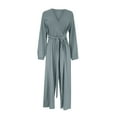 thumbnail image 3 of UPPADA Jumpsuits for Women Dressy Fall Deep V Neck Long Sleeve Wide Leg Pants Romper One Piece Travel Outfits Outwear Gray,L, 3 of 8