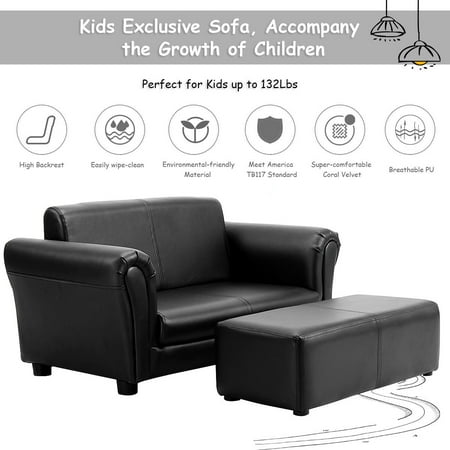 Costway Kids Sofa Armrest Chair Couch Lounge W Ottoman Black Costway Kids Sofa Armrest Chair Couch