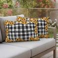 thumbnail image 5 of Summer Sunflowers Outdoor Pillow Covers Pack of 2 Farmhouses Retro Black White Plaid Waterproof Throw Pillow Covers Decorative Cushion Cases for Patio Garden Tent Balcony Couch 20x12 inch, 5 of 9