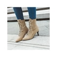 thumbnail image 4 of Frontwalk Women Stiletto Boot Pointed Toe Ankle Booties Lace Up Winter Boots Office Fashion Dress Bootie Shoes Womens Mid Heel Beige 9, 4 of 4