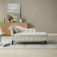 thumbnail image 3 of 60" Storage Chaise Lounge with 1 Pillow, Multifunctional Velvet Button Tufted Long Lounger with Nailhead Trimmed and Solid Wood Legs, Sleeper Lounge Sofa for Apartment Living Room Office, Beige, 3 of 5