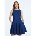 thumbnail image 2 of Scoop Women's and Women's Plus Boat Neck Cotton Mini Dress with Drop Waist, Sizes XS-4X, 2 of 6