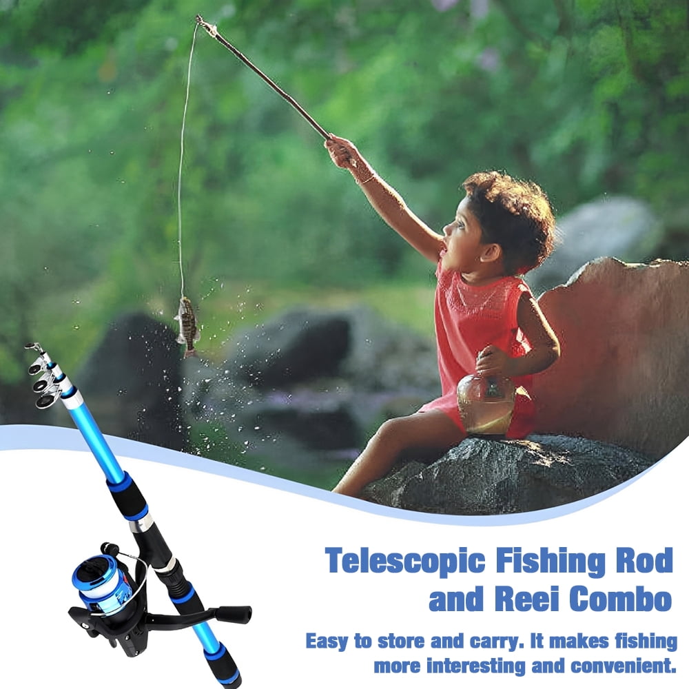 Jercoda Fishing Rod Kit with Tackles, Telescopic Fishing Pole and Reel Cambo Set,  Fishing Set with Spinning Reel, Portable Fishing Accessories with Storage Bag for Beginners Youth, Blue