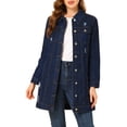 thumbnail image 1 of INSPIRE CHIC Veste en Denim Longue Décontractée pour Femme à Manches Longues, Boutonnée, Usée, S Bleu Foncé, 1 of 6