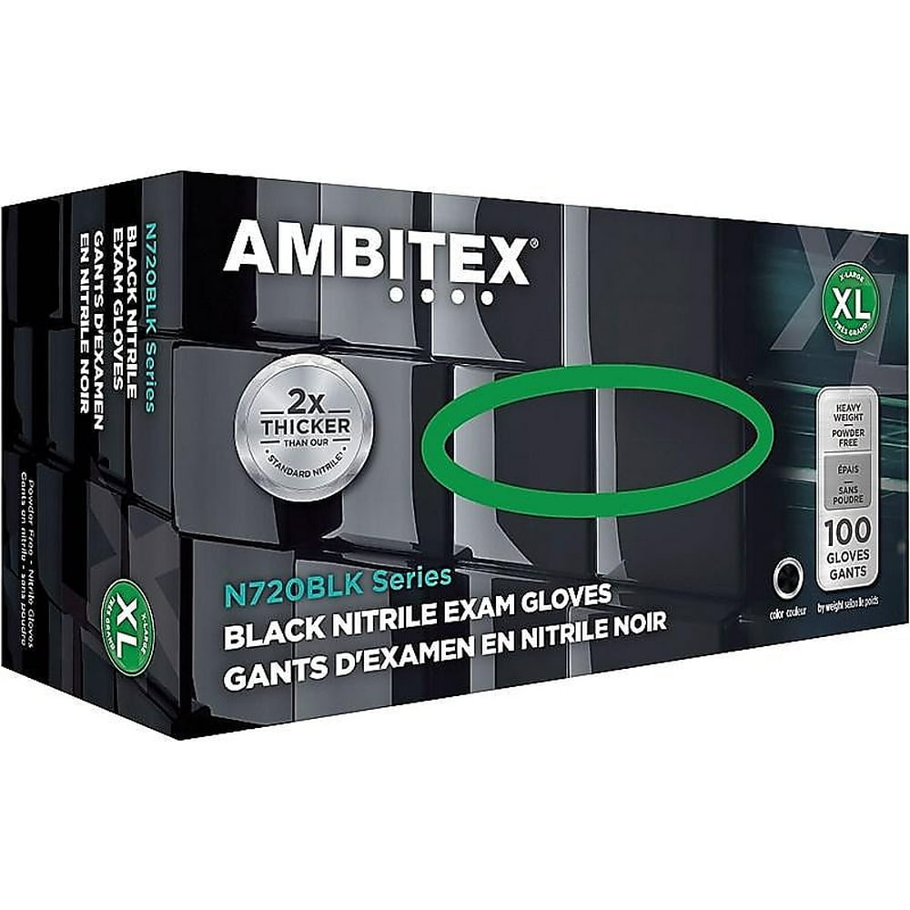 Ambitex N720BLK Series Powder Free Black Nitrile Gloves XL 100/Pack