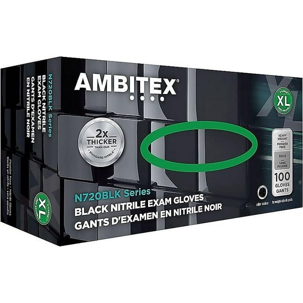 Ambitex N720BLK Series Powder Free Black Nitrile Gloves XL 100/Pack
