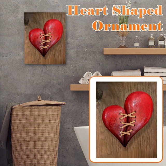 Escultura de Madera Roja Corazón Roto Cosida En Cuero Hot6sl Decoración de Pared Regalo