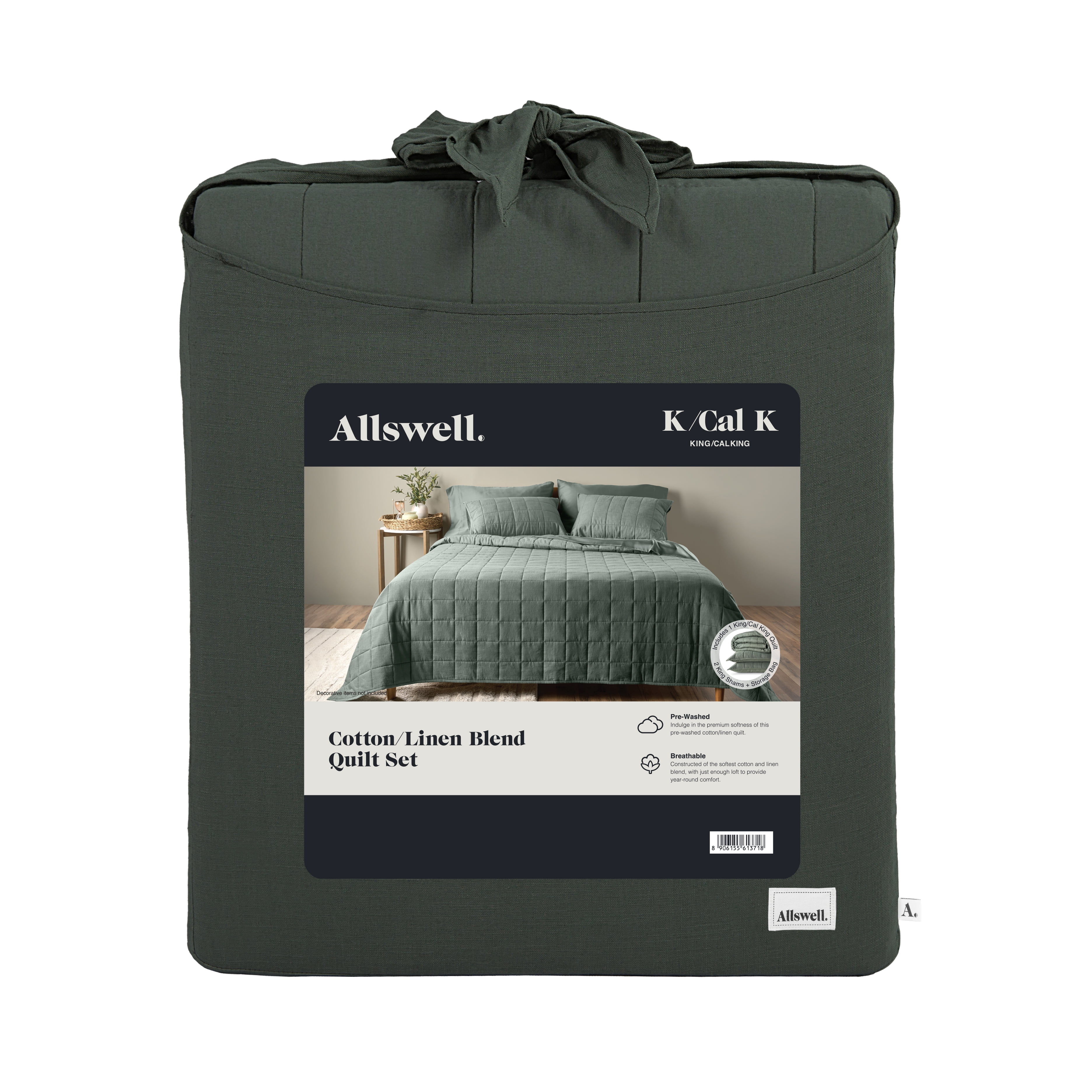 Allswell Cotton Linen Blend Quilt Set, Flagstone, King/California King