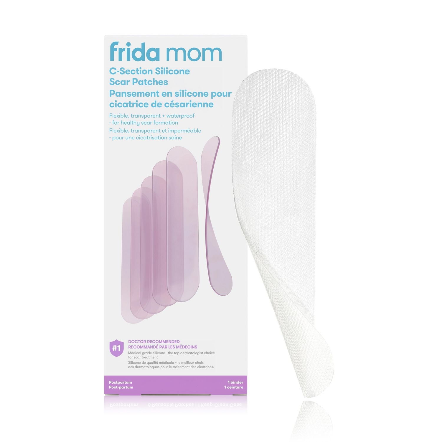 Frida Mom - C-Section Silicone Scar Patches Silicone Strips, C-Section Recovery Must Have Scar Patches, Reusable Medical Grade Treatment for Keloid Scars, Includes Case & Pouch, 6 Pack