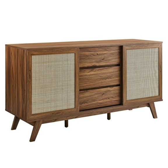 Modway Soma 59" Natural Rattan and MDF Wood Sideboard in Walnut