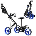 thumbnail image 1 of Costway Foldable 3 Wheel Push Pull Golf Club Cart Trolley w/Seat Scoreboard Bag Blue, 1 of 10