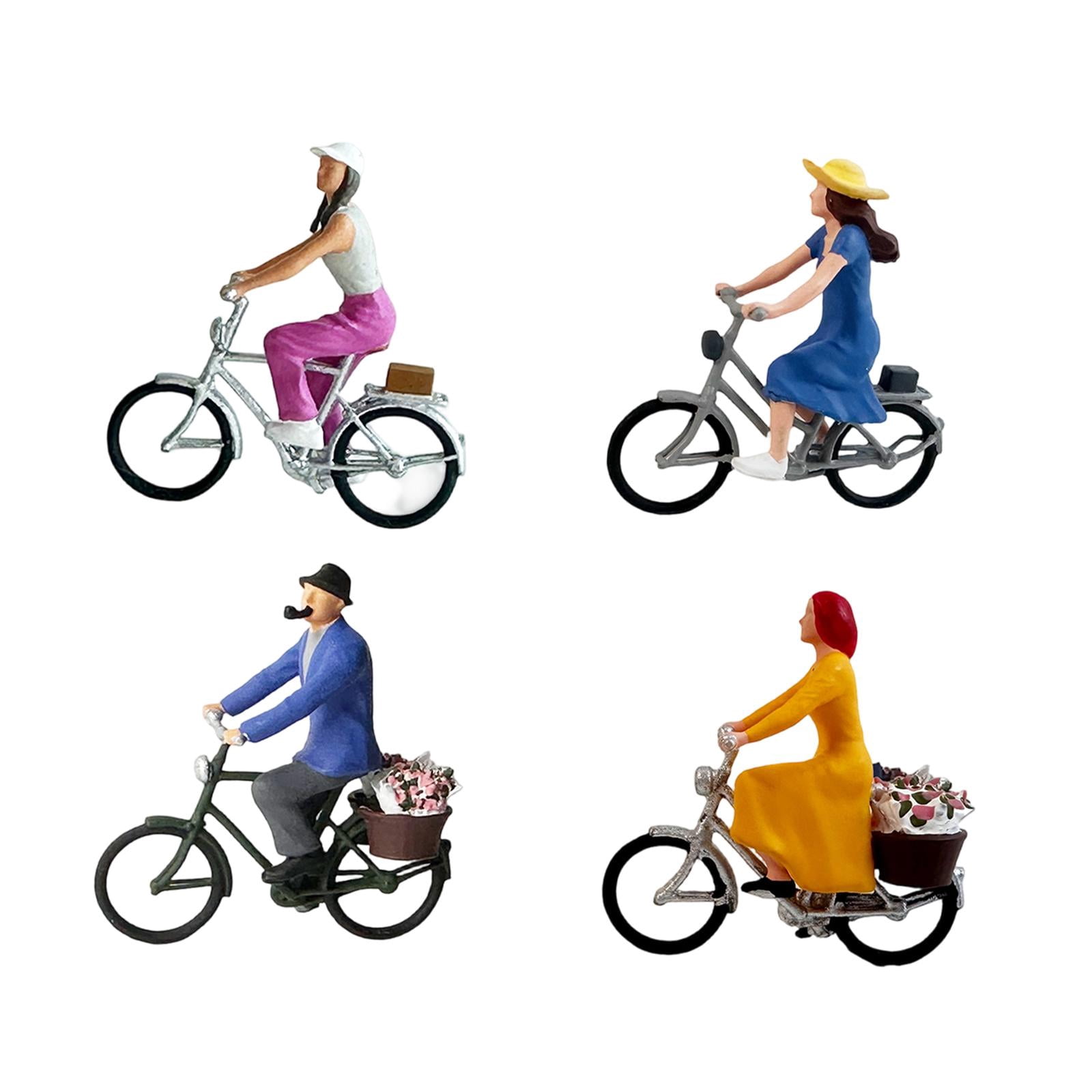 LeeQinersw 4 Pieces 1/87 Cyclist Figure Resin Fairy Garden Desktop Decoration Miniature