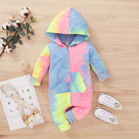 

Sodopo Baby Pajamas Toddler Baby Boys Girls Long Sleeve Rainbow Tie-Dyed Hoodie Romper Jumpsuit Boy Girl Pajamas Bodysuit Toddler Jacket