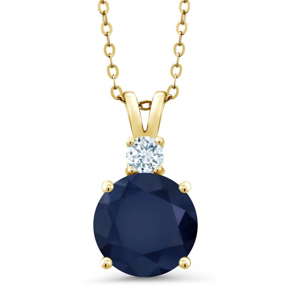 Gem Stone King 18K Yellow Gold Plated Silver Blue Sapphire and Sky Blue Aquamarine Pendant Necklace for Women (5.12 Cttw, Gemstone September Birthstone, Round 10MM, With 18 inch Chain)
