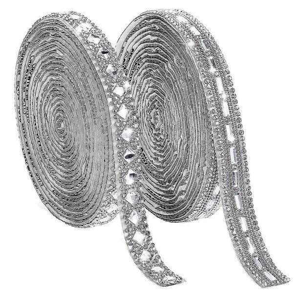 Cintas autoadhesivas de diamantes de imitación YONGSHENG Plata 2 rollos 3 yardas