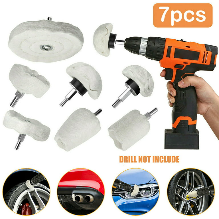 7 Pcs Car Polishing Buffing Pads Polisher Aluminum Alloy Stainless Steel Mop Wheel Drill Kit, Beige