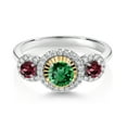 thumbnail image 2 of Gem Stone King 0.85 Ct Green Nano Emerald Red Rhodolite Garnet 925 Silver and 10K Yellow Gold Lab Grown Diamond 3 Stone Women Engagement Ring (Size 5), 2 of 3