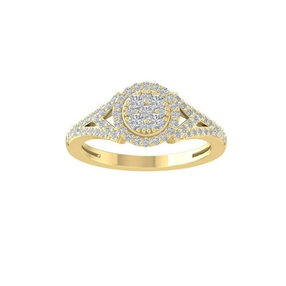 ARAIYA FINE JEWELRY 10K Yellow Gold Round Cluster Lab Grown Diamond Engagement Ring (1/2 cttw, VS Clarity, D-F Color) Size 10