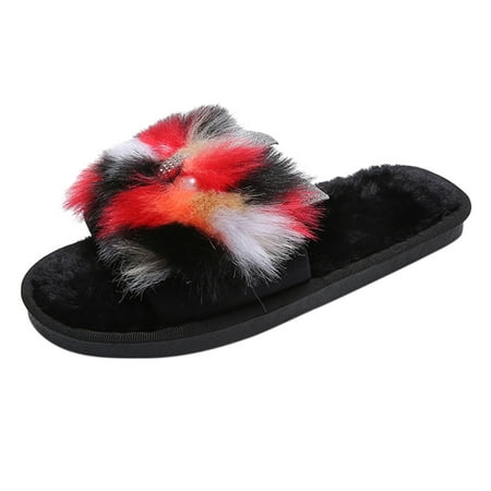 

Cptfadh Slippers For Women Shoes Women Slippers Furry Open Shoes Warm Plush Color Toe Keep Flat Slip On Home Home Women s Slipper
