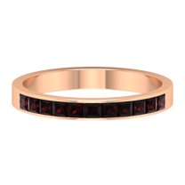 Rosec Jewels Mens 1/2 CT Princess Cut Garnet Half Eternity Ring, Minimal Garnet Semi Eternity Ring, Channel Set Garnet Ring, Garnet Stackable Ring, 18K Rose Gold, US 11.50