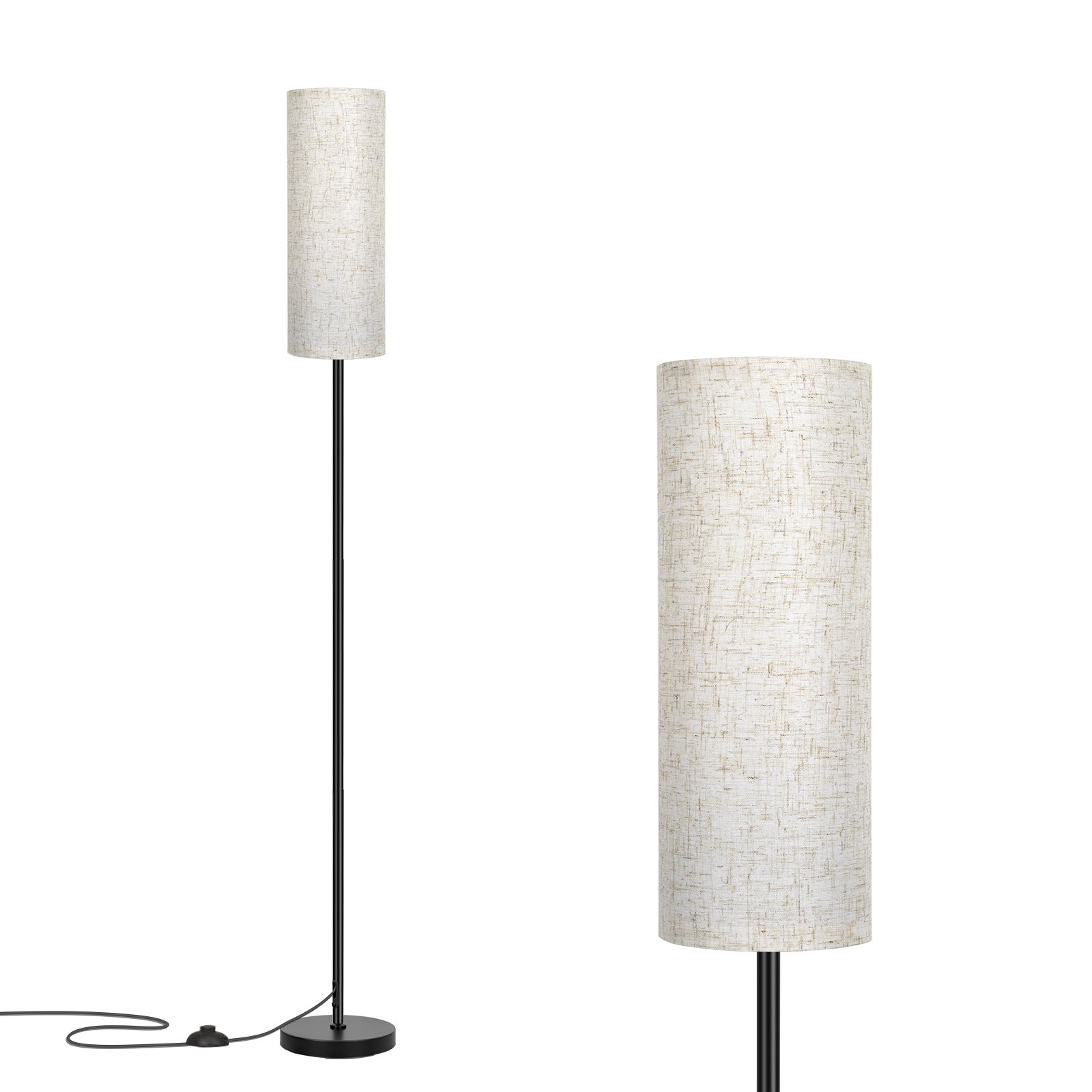 FRIDEKO HOME 67" Floor Lamp, Modern Standing Lamp with Beige Linen Shade, Black Pole with Foot Switch, Minimalist Corner Lamp for Living Room, Bedroom, Office (No Bulb / No Remote)