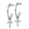 thumbnail image 2 of White Ice Sterling Silver Rhodium-plated Diamond Cross Dangle J-Hoop Post Earrings, 2 of 4
