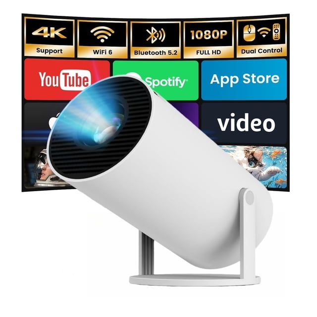 KUNEM Mini Proyector Portátil 4K, 250 ANSI, 10000 Lúmenes, WiFi 6 con Bluetooth 5.2, Proyectores de 270 Grados Flip, Android 13 Sistema Incorporado, Compatible con HDMI/iOS/Phone