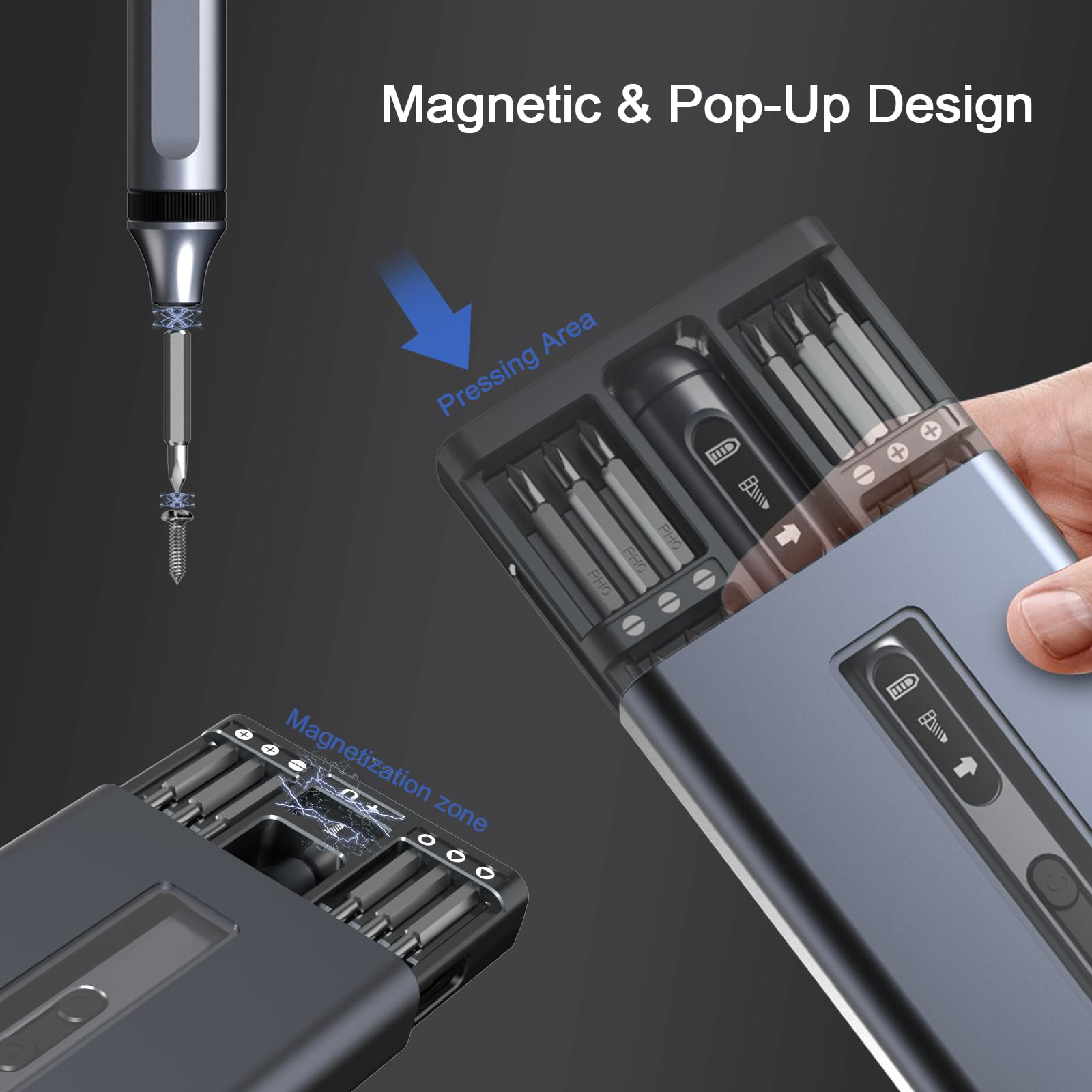 Mini Electric Screwdriver, 50 in 1 Electric Screwdriver Kit with 48 Magnetic Bits, S2 Precision Bits, LED Light, Small Magnetic Professional Repair Tool Kit for Eyeglass, Watch, PC, Laptop, Phone