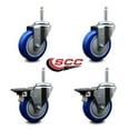 thumbnail image 2 of 4 Inch Blue Poly Wheel Swivel 3/4 Inch Threaded Stem Caster Set 2 Brakes, 2 of 2