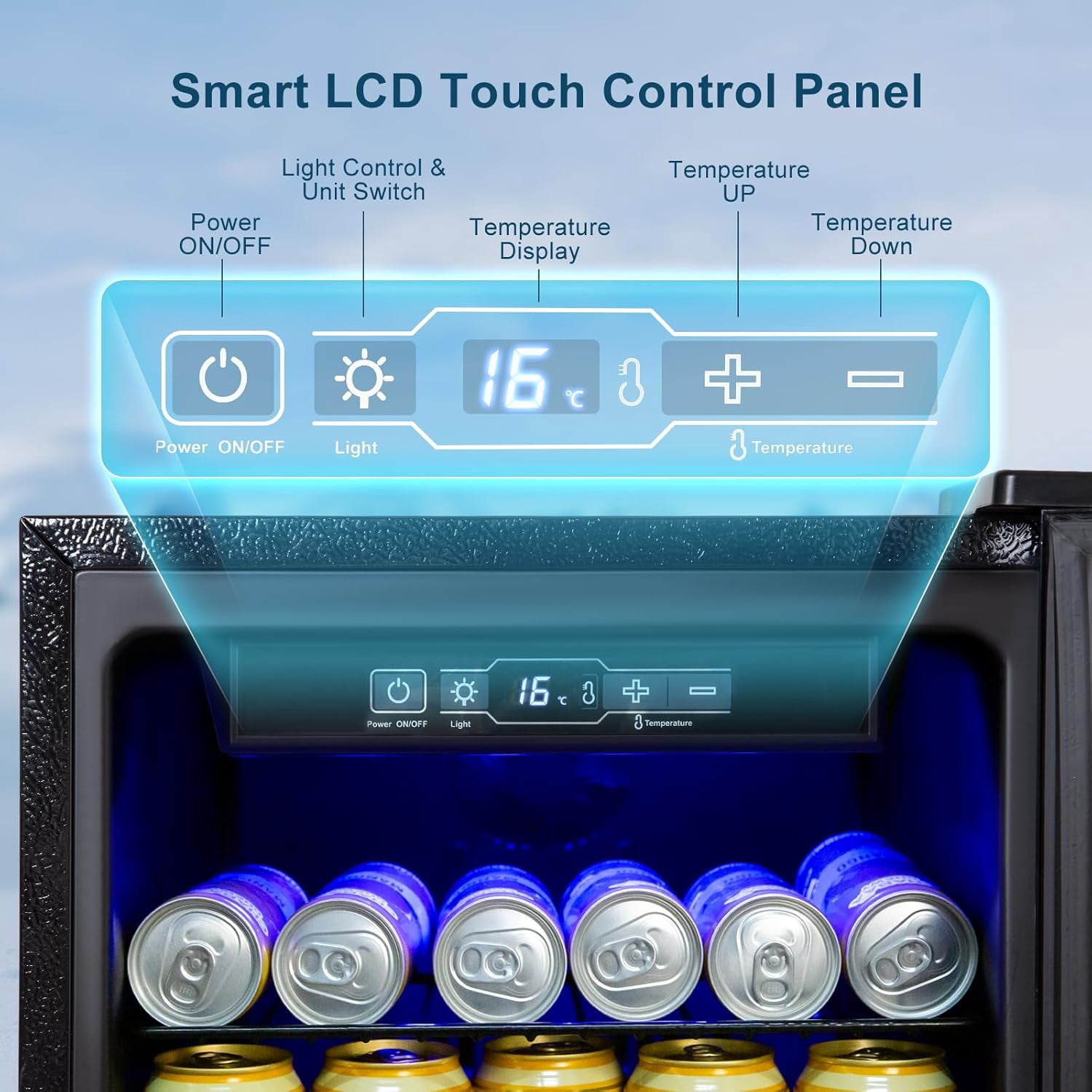 GGTB 180-Can Beverage Refrigerator Cooler, Mini Fridge with Glass Door, Digital Temperature Display, Adjustable Shelves for Beer Soda Wine, Black