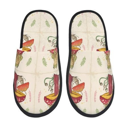 Balery Frog Sitting On Mushroom Slient Indoor Furry Fleece Comfort House Shoes Soft Non-Slip Home Shoes Cotton slippers House Slippers-- Large
