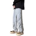 thumbnail image 1 of Pantalones anchos de pierna para hombre, pantalones vaqueros anchos para hombre, pantalones vaqueros holgados para hombre, pantalones de corte relajado con empalmes, muy versátiles, 1 of 9