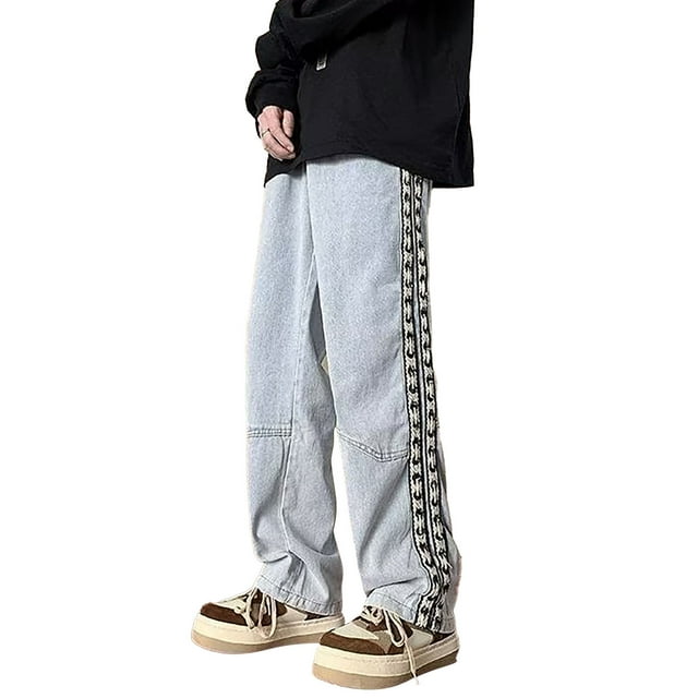 Pantalones anchos de pierna para hombre, pantalones vaqueros anchos para hombre, pantalones vaqueros holgados para hombre, pantalones de corte relajado con empalmes, muy versátiles