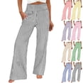 thumbnail image 2 of cocolona Women's Summer Casual Loose Striped Pants Elastic Waist Straight Wide Leg Vacation Lounge Trousers with Pocket, 2 of 5
