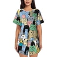 thumbnail image 1 of Balery Different Cats Conjunto de Pijama para Mujer con Estampado, Dos Piezas de Manga Corta y Shorts, Ropa de Dormir Suave con Cuello Redondo y Bolsillos-X-Large, 1 of 6