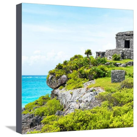 ¡Viva Mexico! Square Collection - Ancient Mayan Fortress in Riviera Maya - Tulum Stretched Canvas Print Wall Art By Philippe